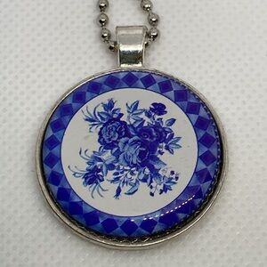 Unique floral blue white pendant